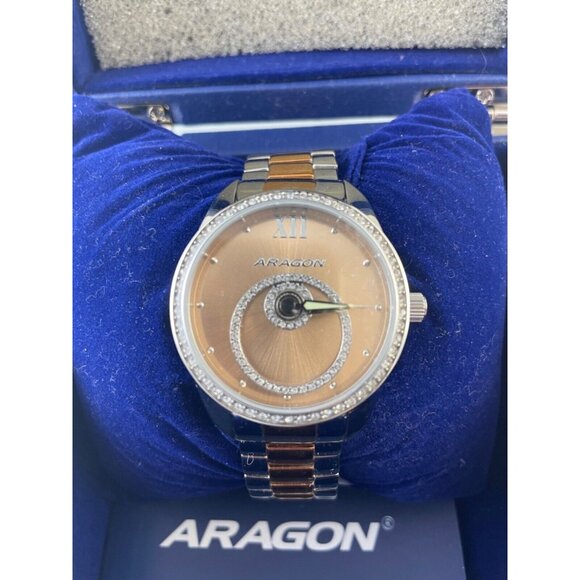 New Aragon Ladies Watch StarHalo Ronda 762 Silver Gold Tone Swarovski Crystals - Picture 2 of 9